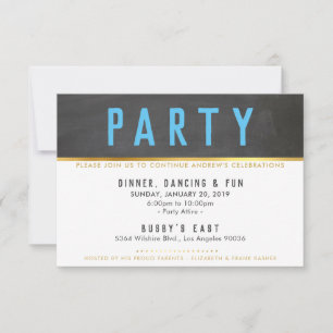 FEESTVIERING smart bold type goud grijs aqua RSVP Kaartje