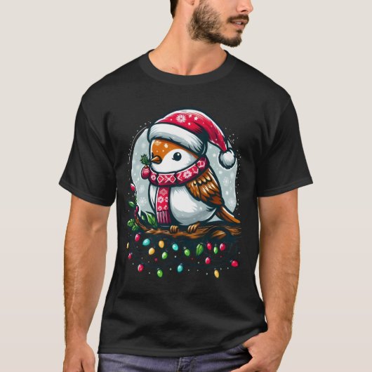Feestvogel viert Kerstmis T-shirt (Voorkant)