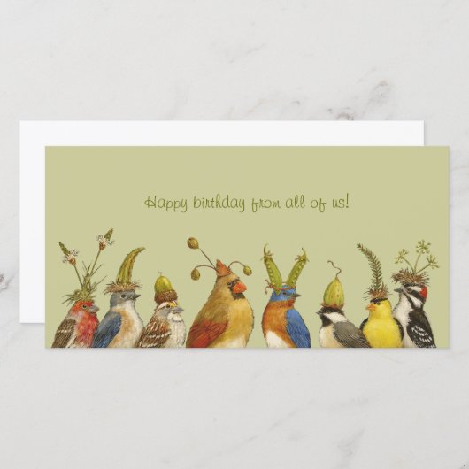 Feestvogels op de gelukkige verjaardag van ons all (Voorkant / Achterkant)