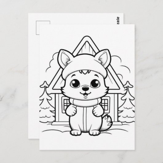 Feestvos kinder kleurstof briefkaart (Voorkant / Achterkant)