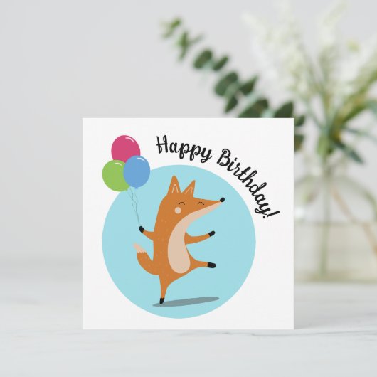 Feestvos met ballonnen en aangepaste tekst kaart (Staand voorkant)