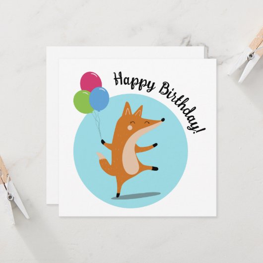 Feestvos met ballonnen en aangepaste tekst kaart (Voorkant / Achterkant in situ)