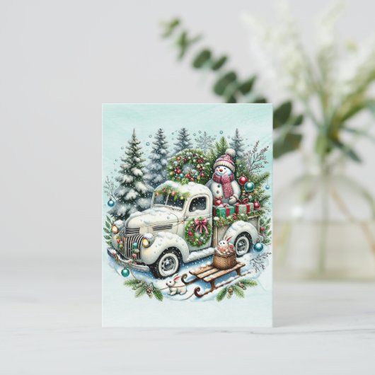 feestvrachtwagen | Vintage kerstbezorging Feestdagenkaart (Staand voorkant)