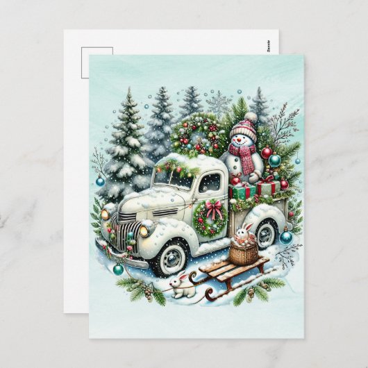 feestvrachtwagen | Vintage kerstbezorging Feestdagenkaart (Voorkant / Achterkant)