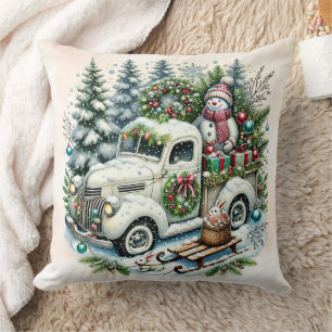 feestvrachtwagen   Vintage kerstbezorging Kussen