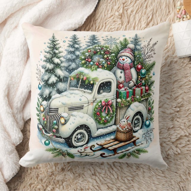 feestvrachtwagen | Vintage kerstbezorging Kussen (Deken)