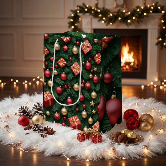 "Feestvreugde — Rood & Goud Kerstmagie" Medium Cadeauzakje