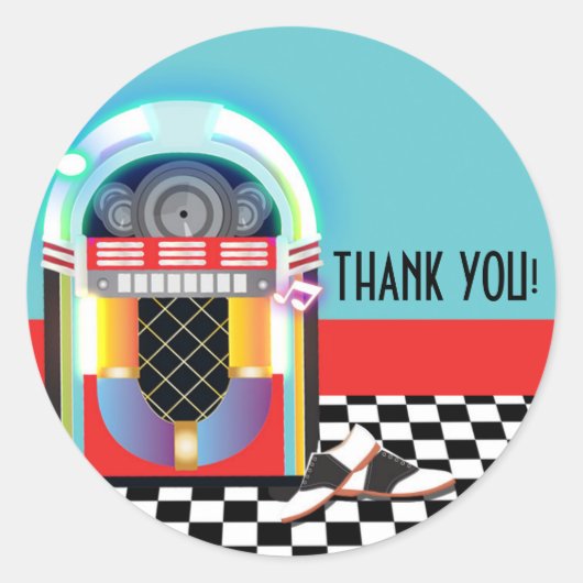 Feestwinkel Favoriet Rode Jukebox Sock Hop Dansfee Ronde Sticker (Voorkant)