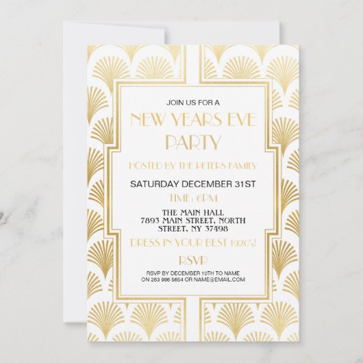 Feestwitje Gatsby Oud en Nieuw Wit Goud Kaart (Voorkant)