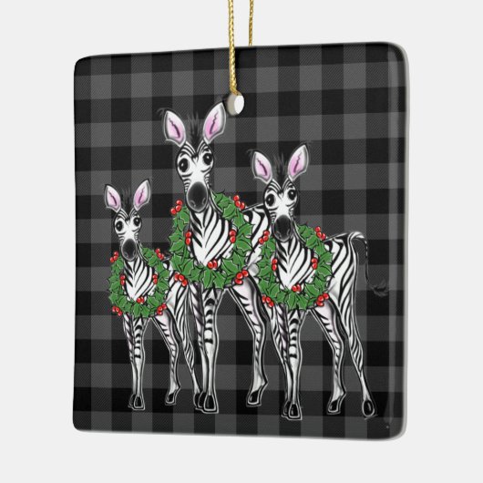 feestzebras, rode groene kreet keramisch ornament (Links)