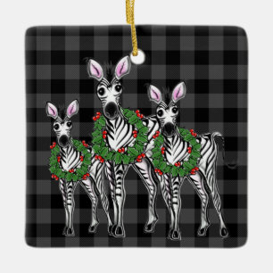 feestzebras, rode groene kreet keramisch ornament