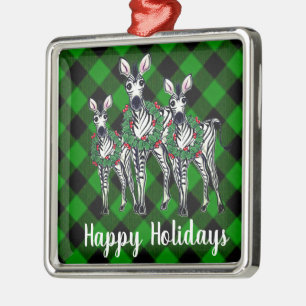 feestzebras, xmas, groene vlecht metalen ornament