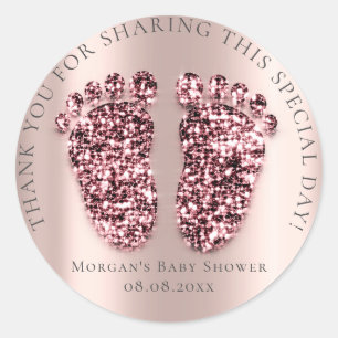 Feet Baby shower Favor Dank Glitter Berry Roos Ronde Sticker