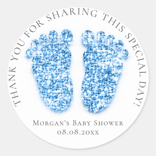 Feet Baby shower Favor Dank Glitter Royal Blue Ronde Sticker (Voorkant)