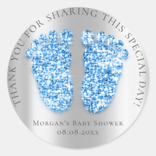 Feet Baby shower Favor - Silver Royal Blue Ronde Sticker