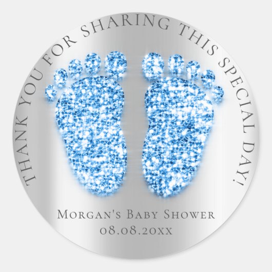 Feet Baby shower Favor - Silver Royal Blue Ronde Sticker (Voorkant)