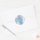 Feet Baby shower Favor - Silver Royal Blue Ronde Sticker (Envelop)