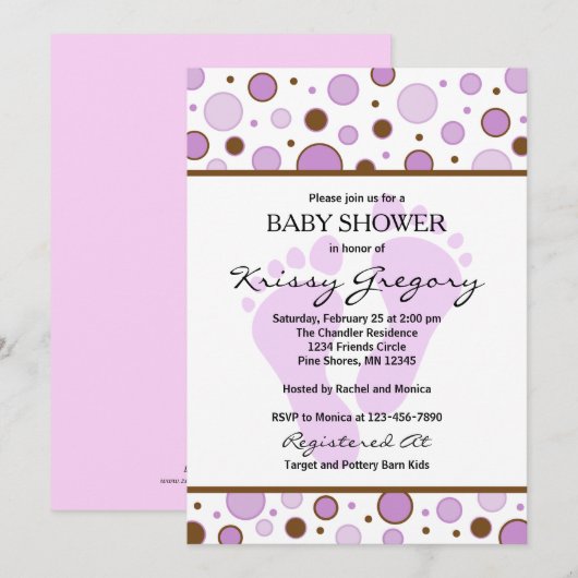 Feet en Stippen Paarse Babyschoenen Kaart (Voorkant / Achterkant)