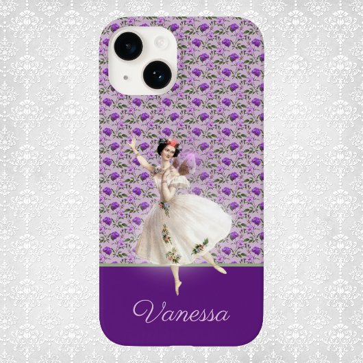  feiën op Paars Floral Pattern met naam Case-Mate iPhone Case