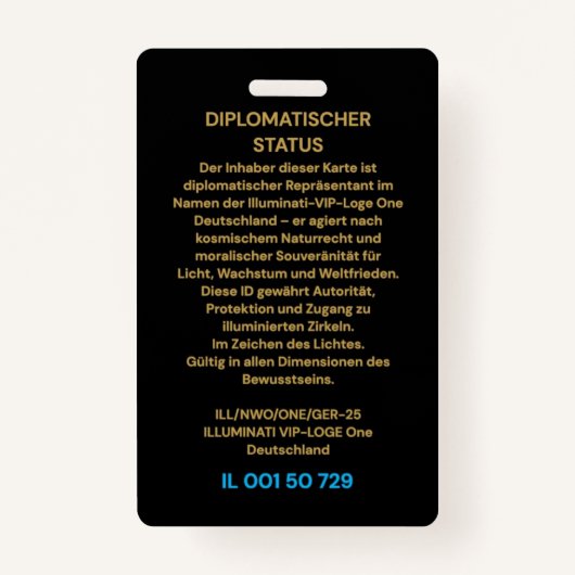 Feiler & Rothschild lluminati Diplomatic Identity Badge (Achterkant)