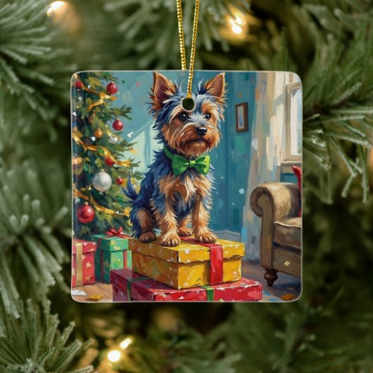 Feisty Australian Terrier King of Christmas Gifts Keramisch Ornament (Boom)
