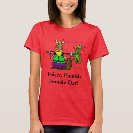 Feisty Fins Vrouw St. Urho's Day T-shirt (Voorkant)