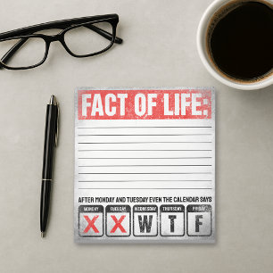 Feit van het Leven Kalender Zegt WTF Humor Notitieblok