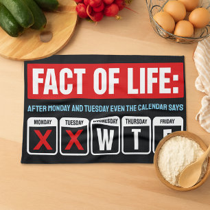Feit van het Leven Kalender Zegt WTF Humor Theedoek