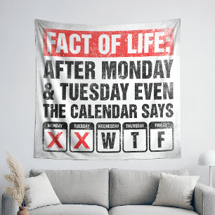 Feit van het Leven Kalender Zegt WTF Humor Wandkleed
