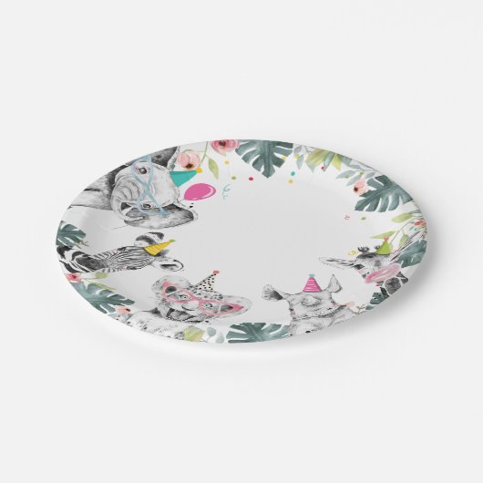 Feitelijke actie van Safari Girl Pink Birthday Par Papieren Bordje (Gekanteld)