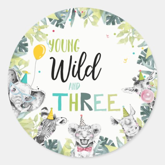 Feitelijke dieren Safari Boy Young Wild Drie derde Ronde Sticker (Voorkant)