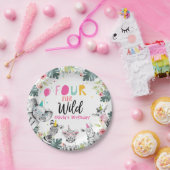 Feitelijke dieren Safari Girl Pink Vier Wild Birth Papieren Bordje (Feest)
