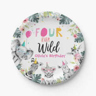 Feitelijke dieren Safari Girl Pink Vier Wild Birth Papieren Bordje