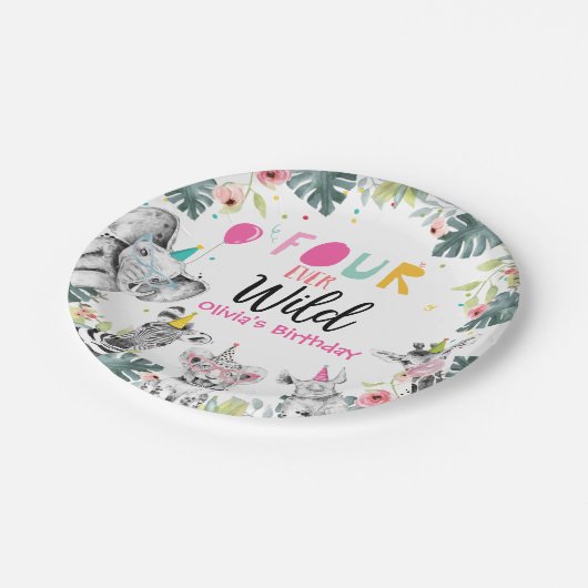 Feitelijke dieren Safari Girl Pink Vier Wild Birth Papieren Bordje (Gekanteld)