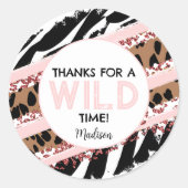 Feitelijke dieren Wilde Safari Roze verjaardag Ronde Sticker (Voorkant)