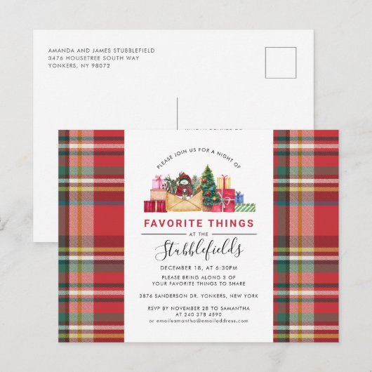 Feitelijke kerstfeestdag Favoriete Dingen Uitnodiging Briefkaart (Voorkant / Achterkant)