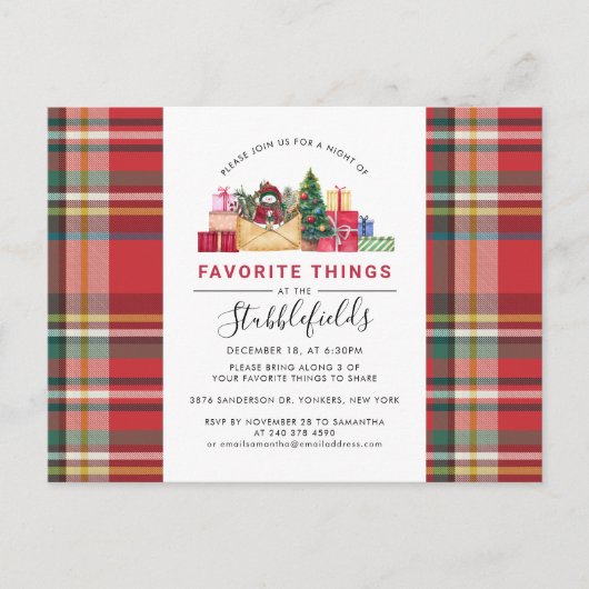 Feitelijke kerstfeestdag Favoriete Dingen Uitnodiging Briefkaart (Voorkant)
