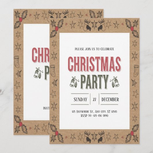 Feitelijke uitnodiging voor kerstfeest (Voorkant / Achterkant)