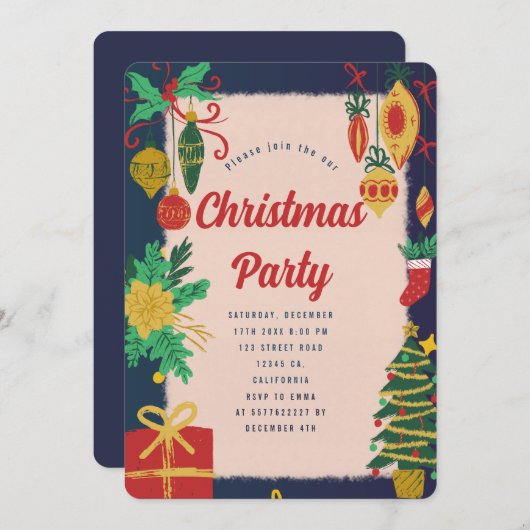 Feitelijke uitnodiging voor kerstfeest (Voorkant / Achterkant)