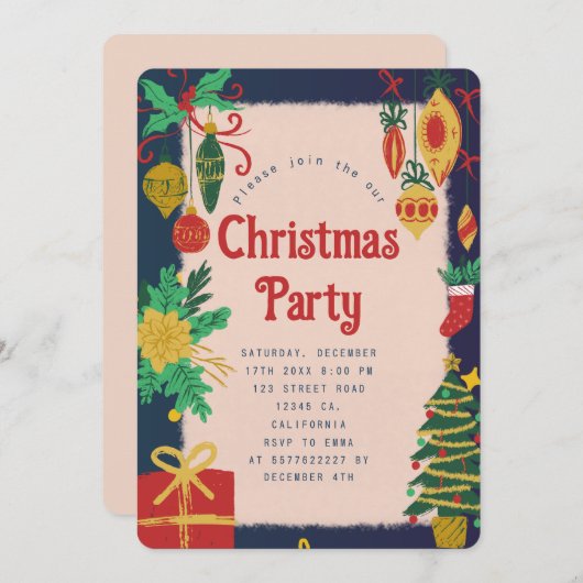 Feitelijke uitnodiging voor kerstfeest (Voorkant / Achterkant)