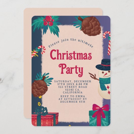 Feitelijke uitnodiging voor kerstfeest (Voorkant / Achterkant)