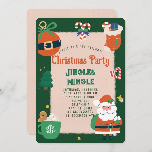 Feitelijke uitnodiging voor kerstfeest (Voorkant / Achterkant)