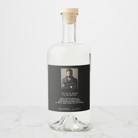 Feiten over vrijgezellenfeest foto bio zwarte vrie likeurfles etiket (Voorkant)