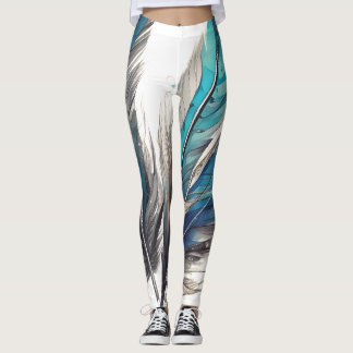 Fel blauw veren trio leggings