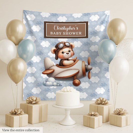 Fel bruine teddybeer piloot babyshower fotobord wandkleed