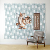 Fel geklede teddybeer piloot babyshower fotobord wandkleed (In Situ (horizontaal))