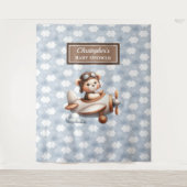 Fel geklede teddybeer piloot babyshower fotobord wandkleed (Voorkant)