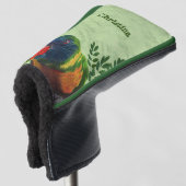 Fel gekleurde ara papegaai groene bladeren golfheadcover (3/4 voorkant)