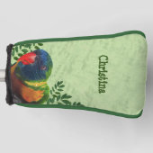 Fel gekleurde ara papegaai groene bladeren golfheadcover (Voorkant)