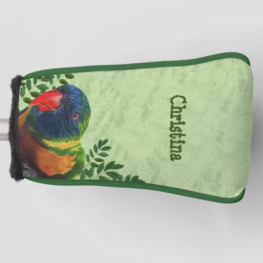 Fel gekleurde ara papegaai groene bladeren golfheadcover (Voorkant)